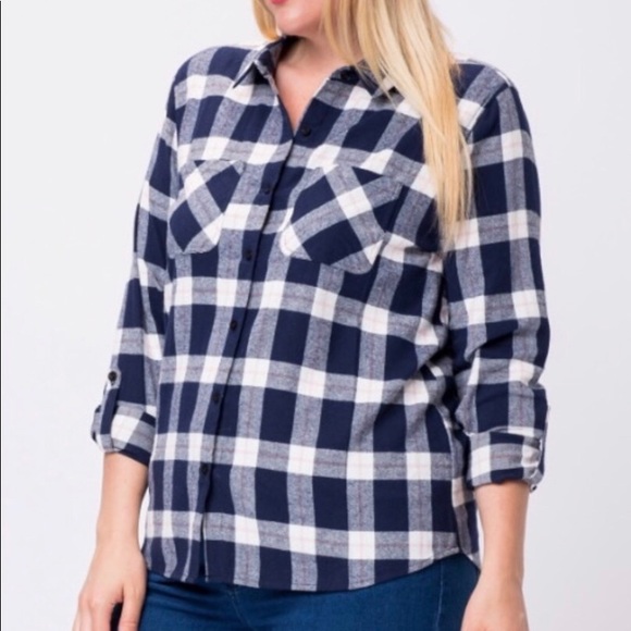 Plus Size Long Sleeve Plaid Shirt - Picture 3 of 5